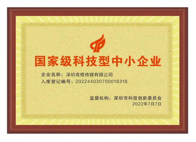 深圳青橙传媒荣膺“国家级科技型中小企业” 以科技技术服务驱动传媒行业革新